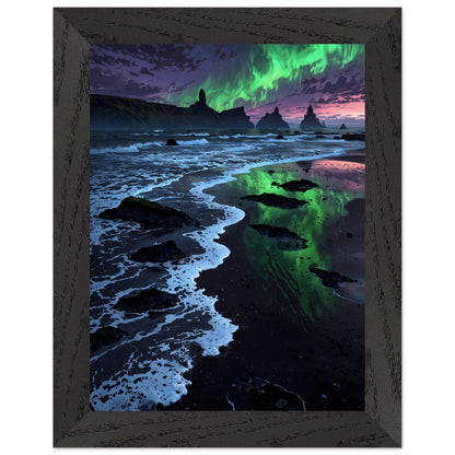 Affiche Aurore Boréale Verte Encadrée, cadre noir 15x20 cm