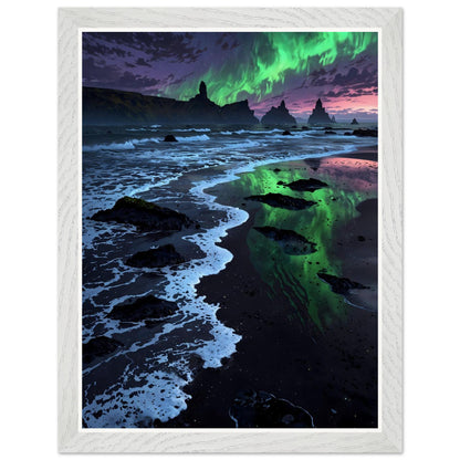 Affiche Aurore Boréale Verte Encadrée, cadre blanc 30x40 cm