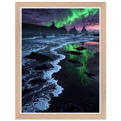 Affiche Aurore Boréale Verte Encadrée, cadre bois 30x40 cm