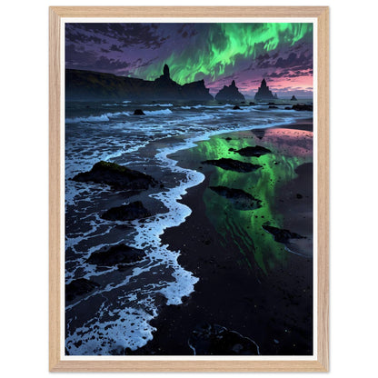 Affiche Aurore Boréale Verte Encadrée, cadre bois 45x60 cm