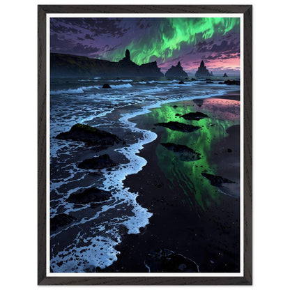 Affiche Aurore Boréale Verte Encadrée, cadre noir 45x60 cm