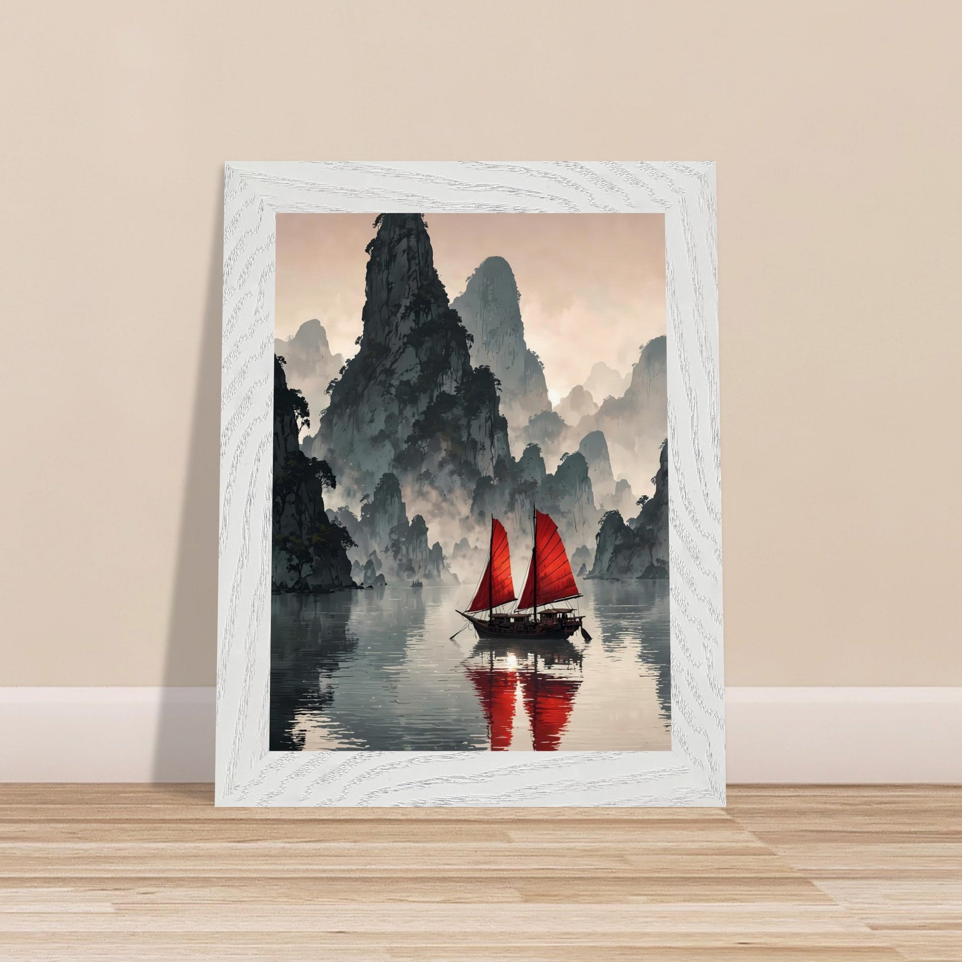 Affiche Baie de Ha Long Encadrée, cadre blanc 15x20 cm