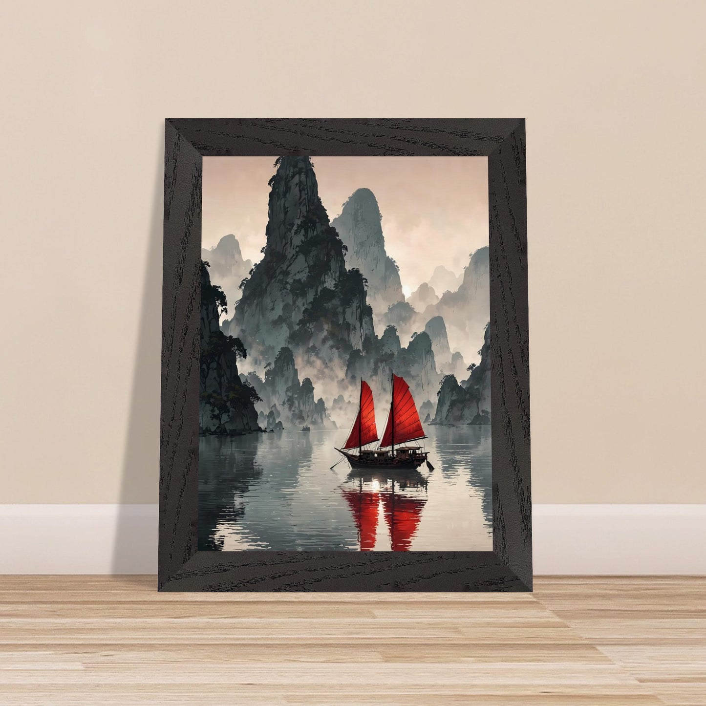 Affiche Baie de Ha Long Encadrée, cadre noir 15x20 cm