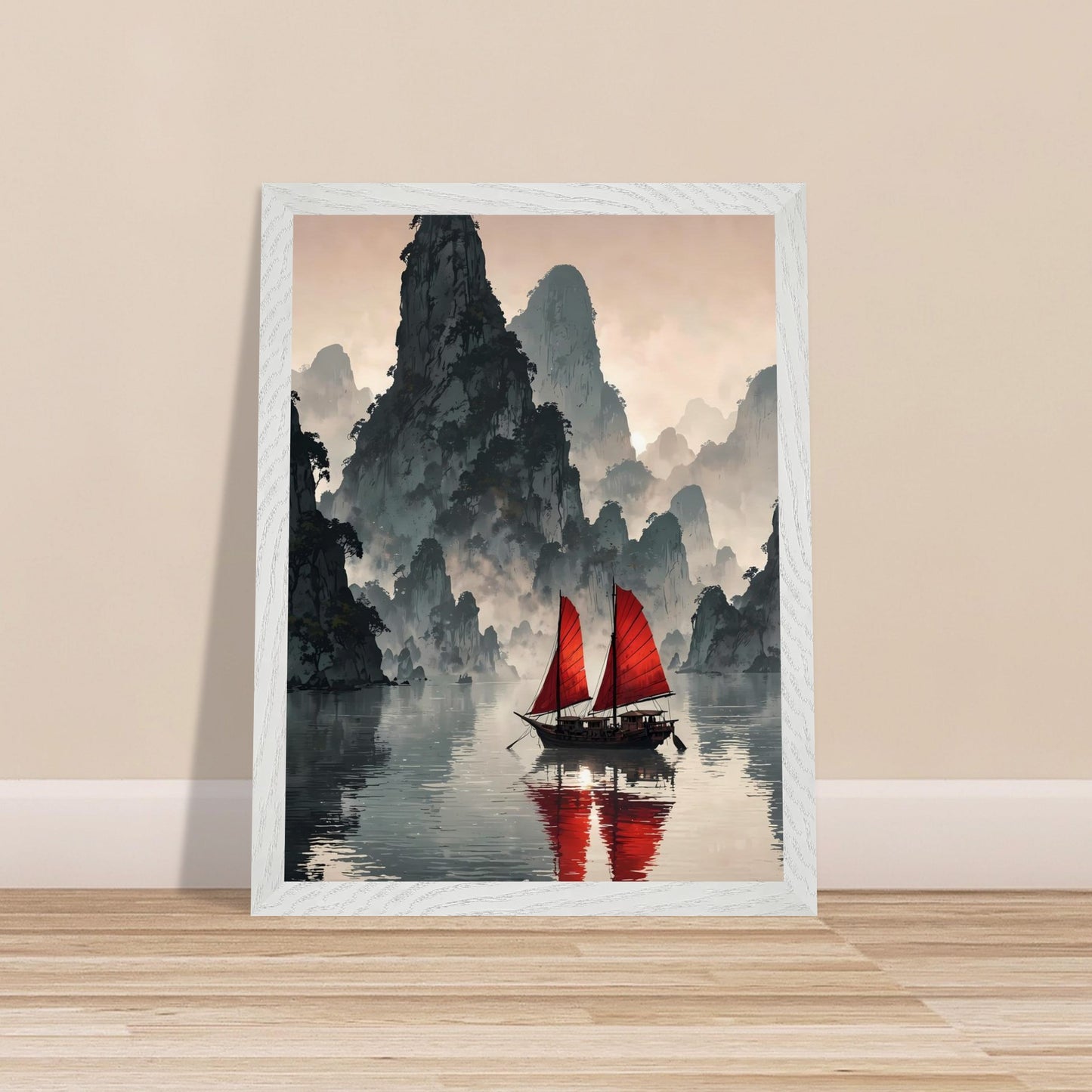 Affiche Baie de Ha Long Encadrée, cadre blanc 30x40 cm