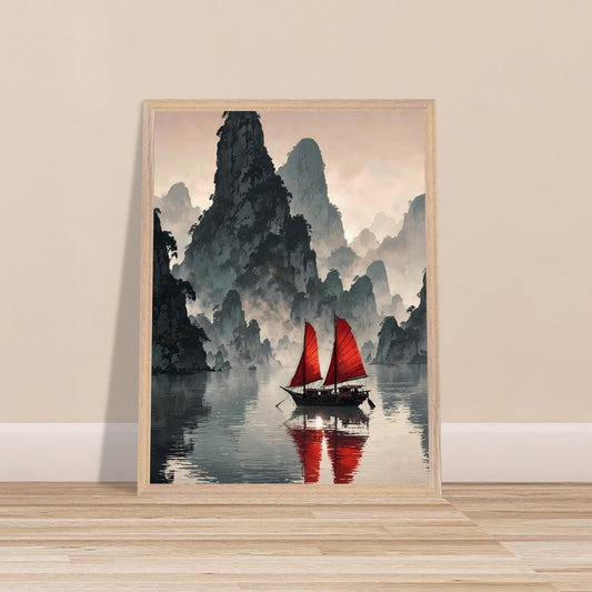 Affiche Baie de Ha Long Encadrée, cadre bois 45x60 cm