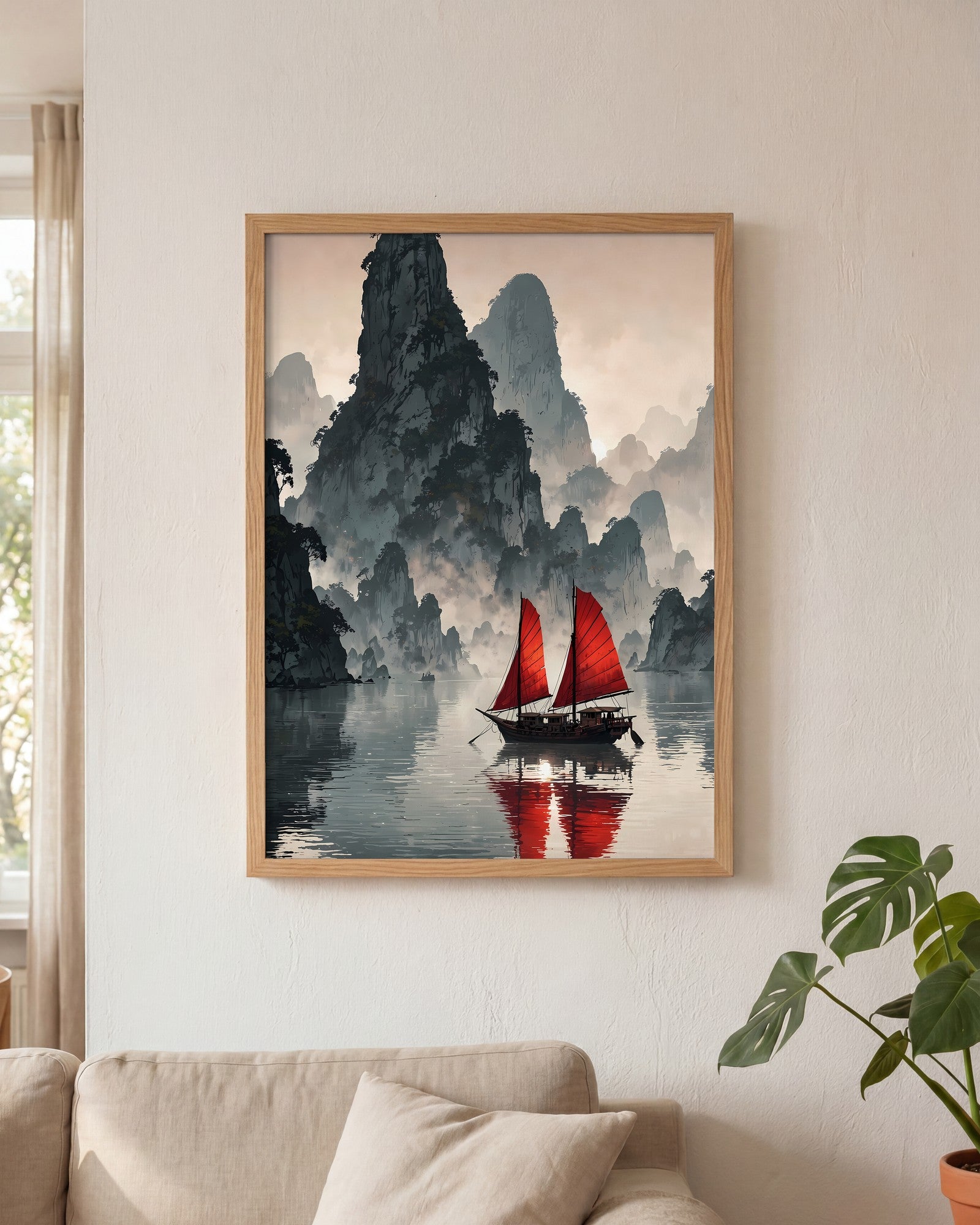 Affiche Baie de Ha Long Encadrée, mockup en situation dans un interieur, Muchimura