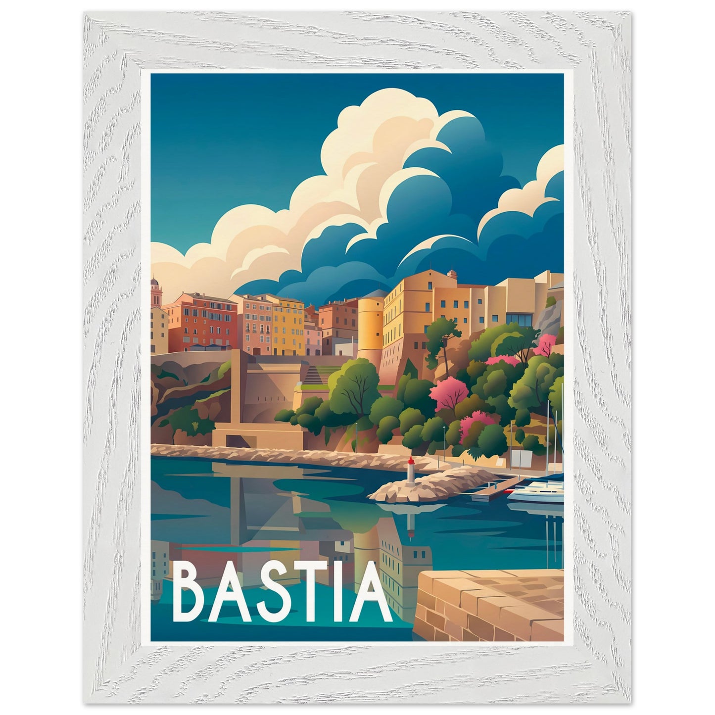 Affiche Bastia - Encadrée, cadre blanc 15x20 cm