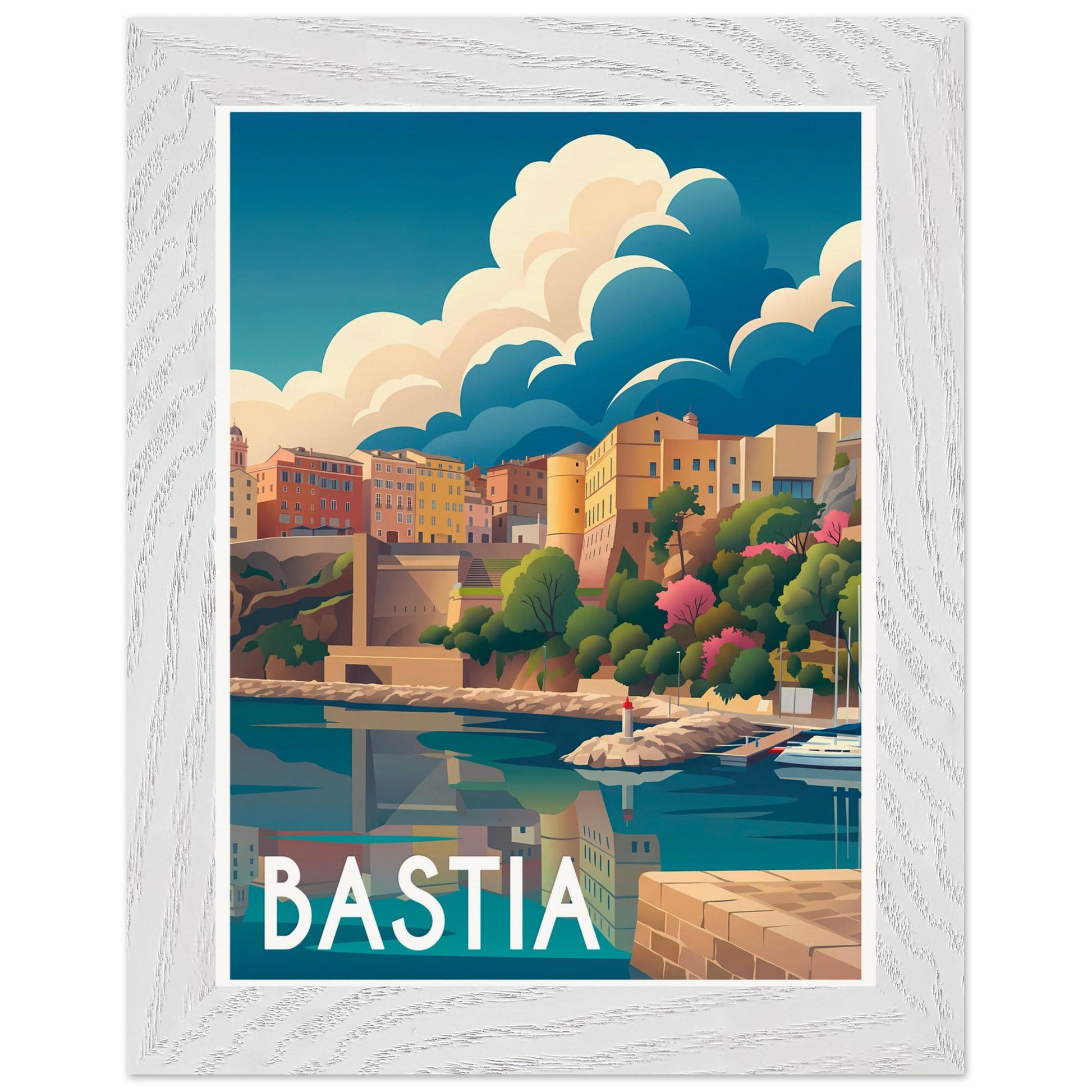 Affiche Bastia - Encadrée, cadre blanc 15x20 cm