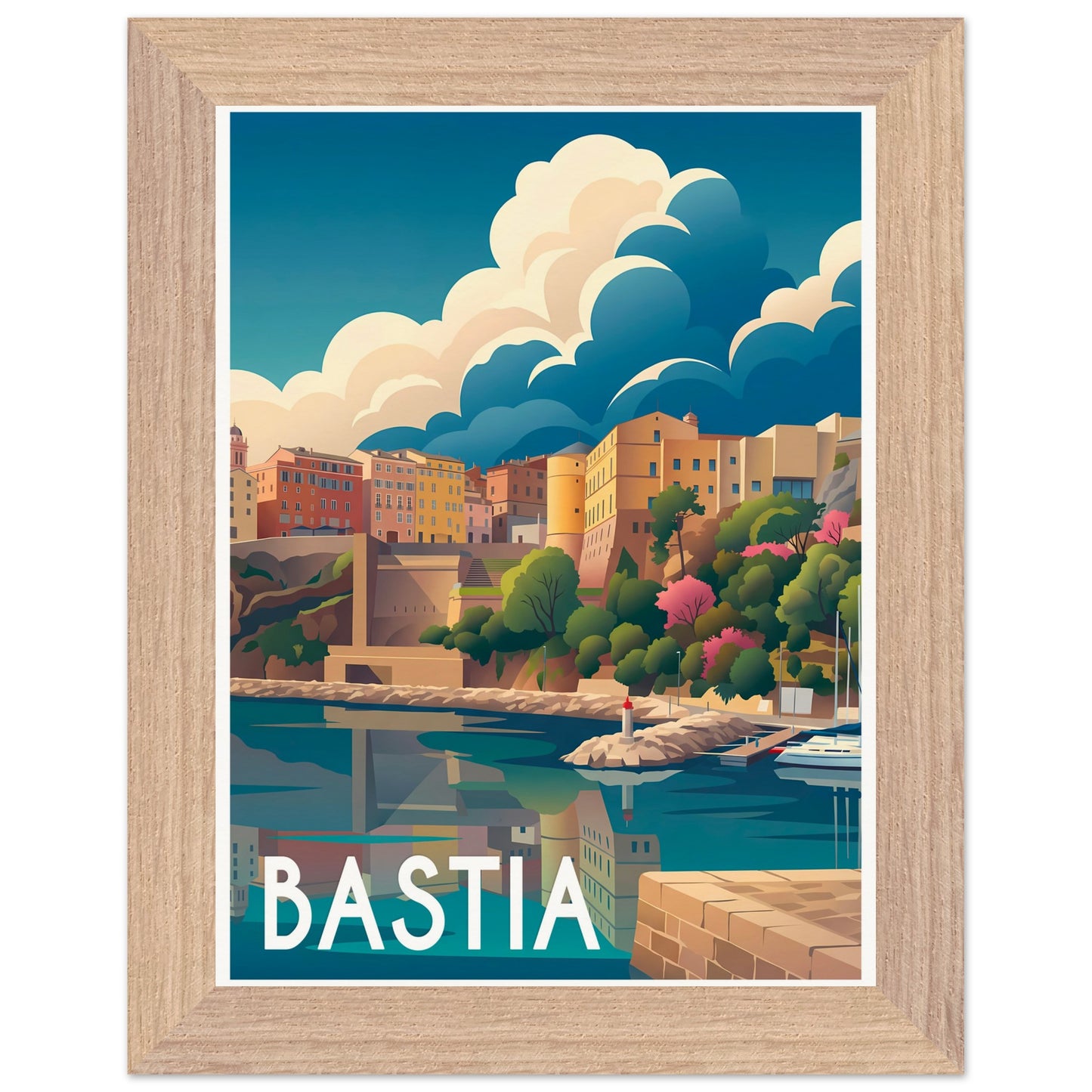 Affiche Bastia - Encadrée, cadre bois 15x20 cm
