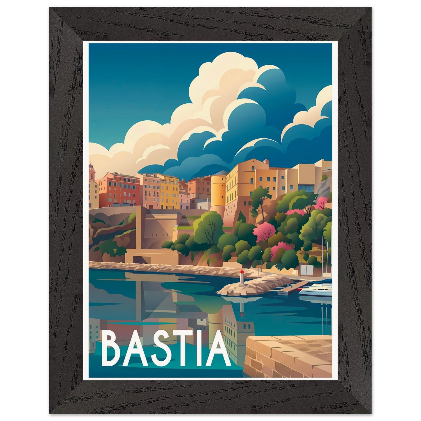 Affiche Bastia - Encadrée, cadre noir 15x20 cm