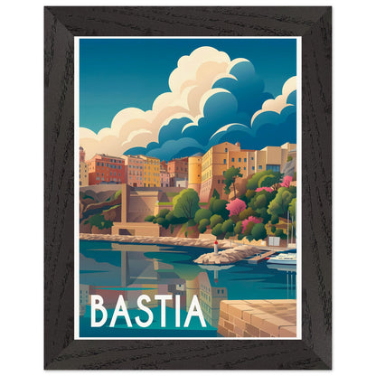 Affiche Bastia - Encadrée, cadre noir 15x20 cm