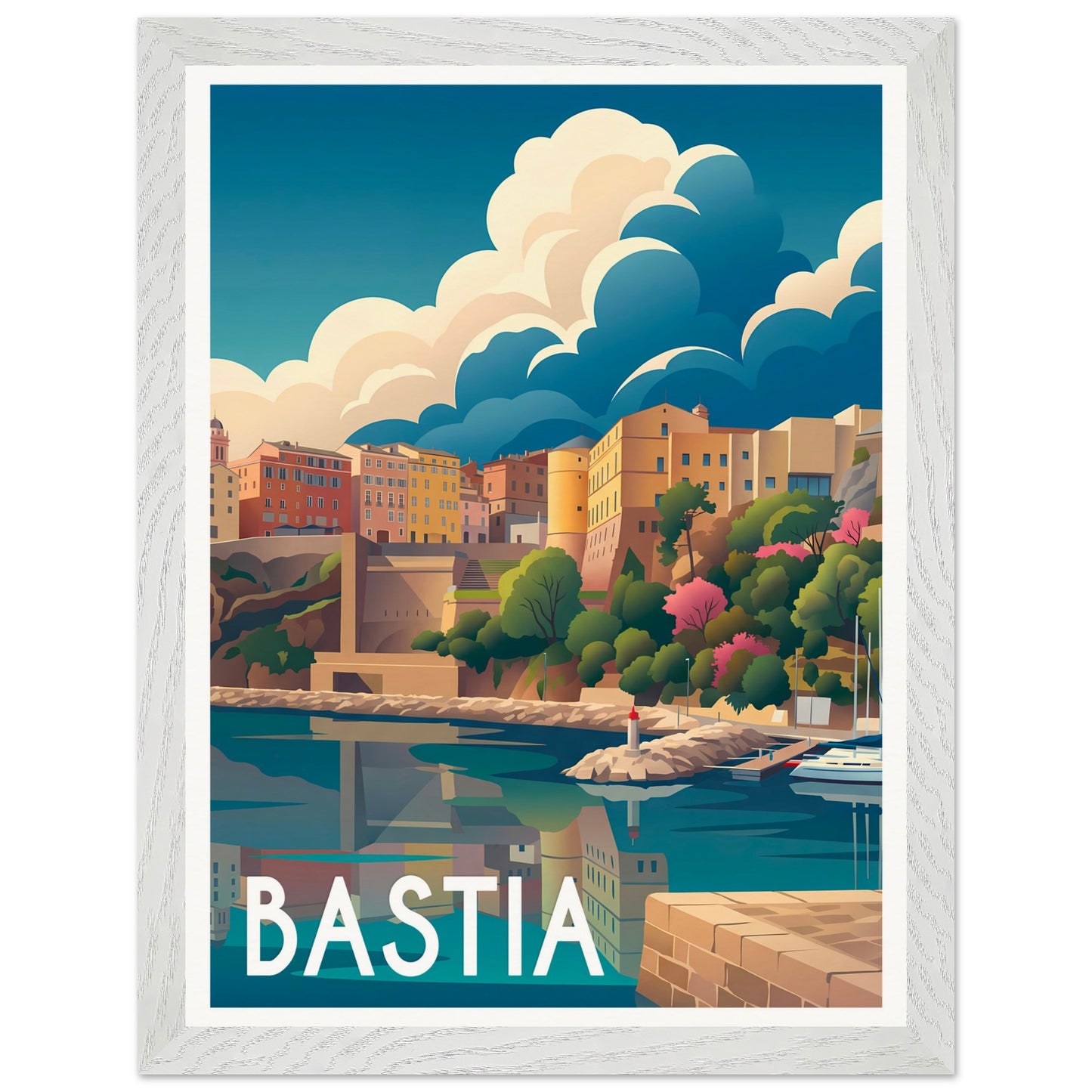 Affiche Bastia - Encadrée, cadre blanc 30x40 cm