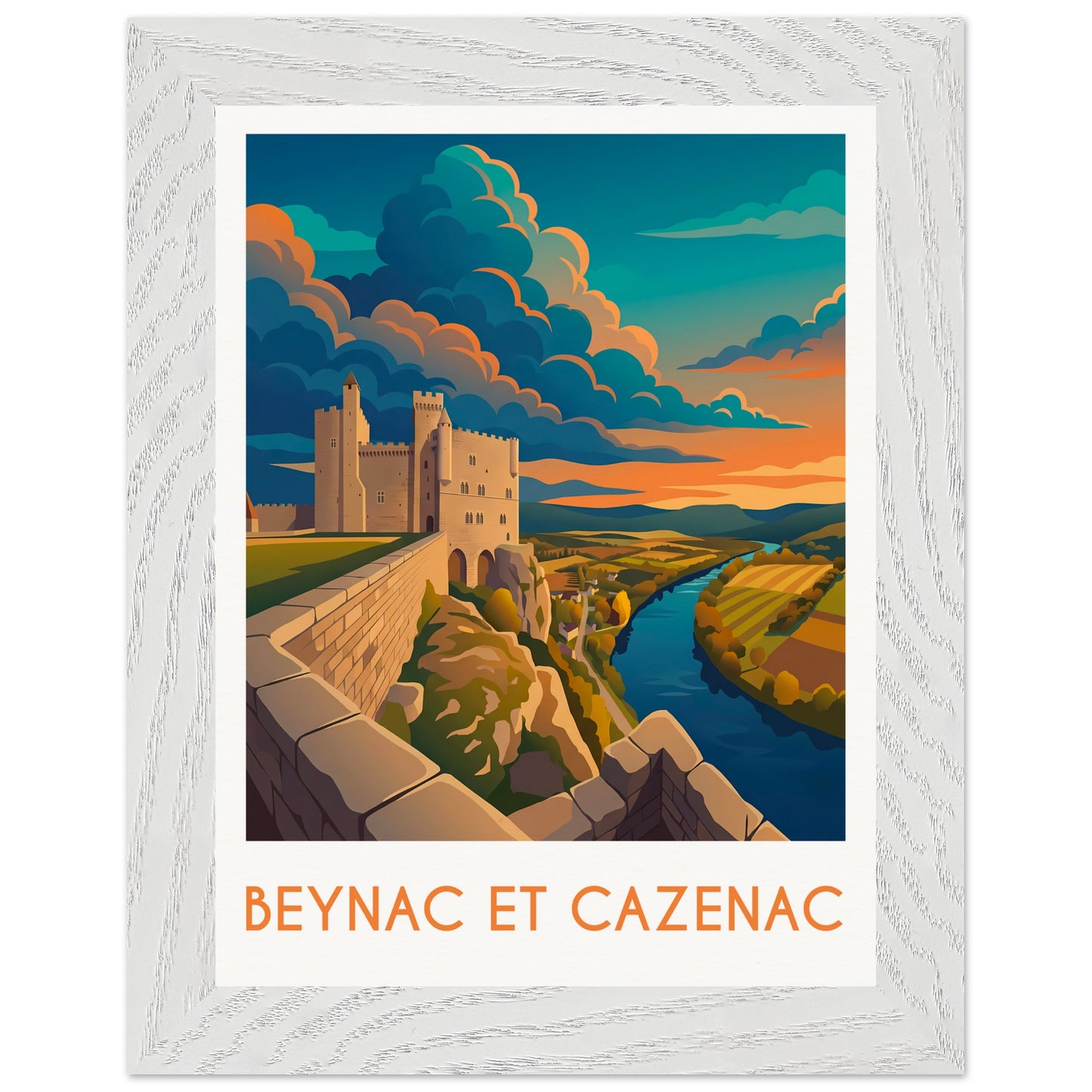 Affiche Beynac et Cazenac - Encadrée, cadre blanc 15x20 cm