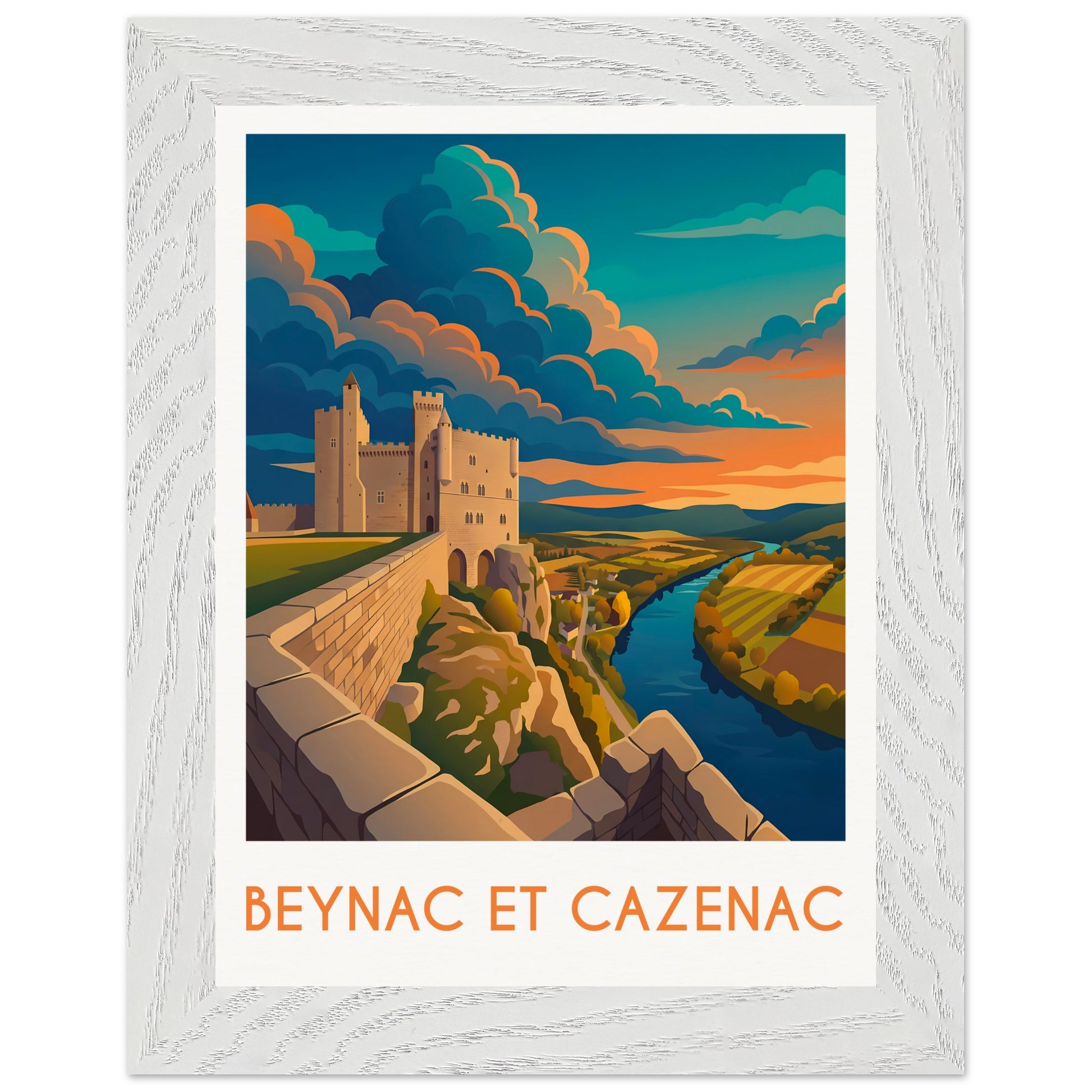 Affiche Beynac et Cazenac - Encadrée, cadre blanc 15x20 cm