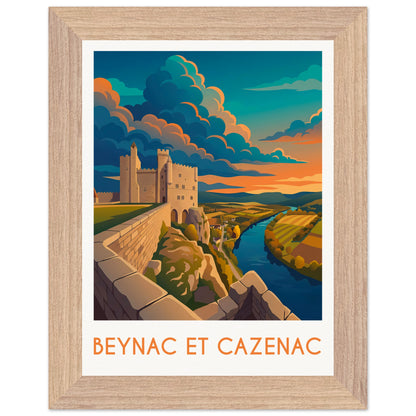 Affiche Beynac et Cazenac - Encadrée, cadre bois 15x20 cm