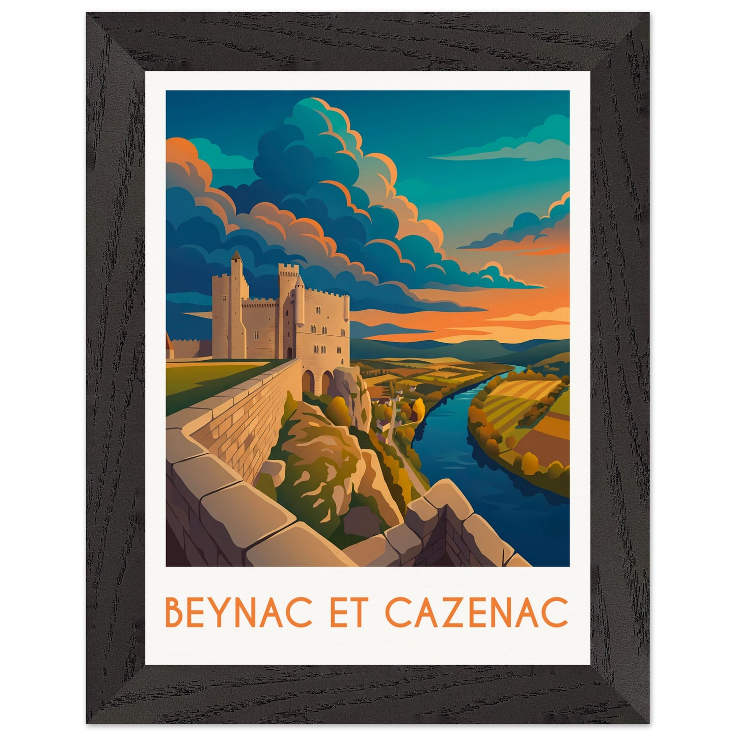 Affiche Beynac et Cazenac - Encadrée, cadre noir 15x20 cm