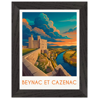 Affiche Beynac et Cazenac - Encadrée, cadre noir 15x20 cm