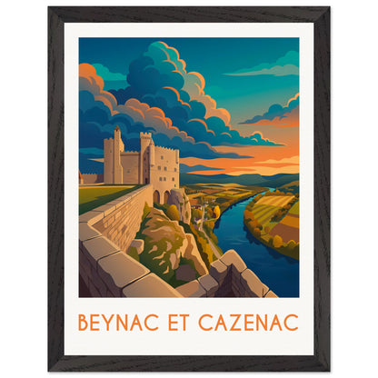 Affiche Beynac et Cazenac - Encadrée, cadre noir 30x40 cm
