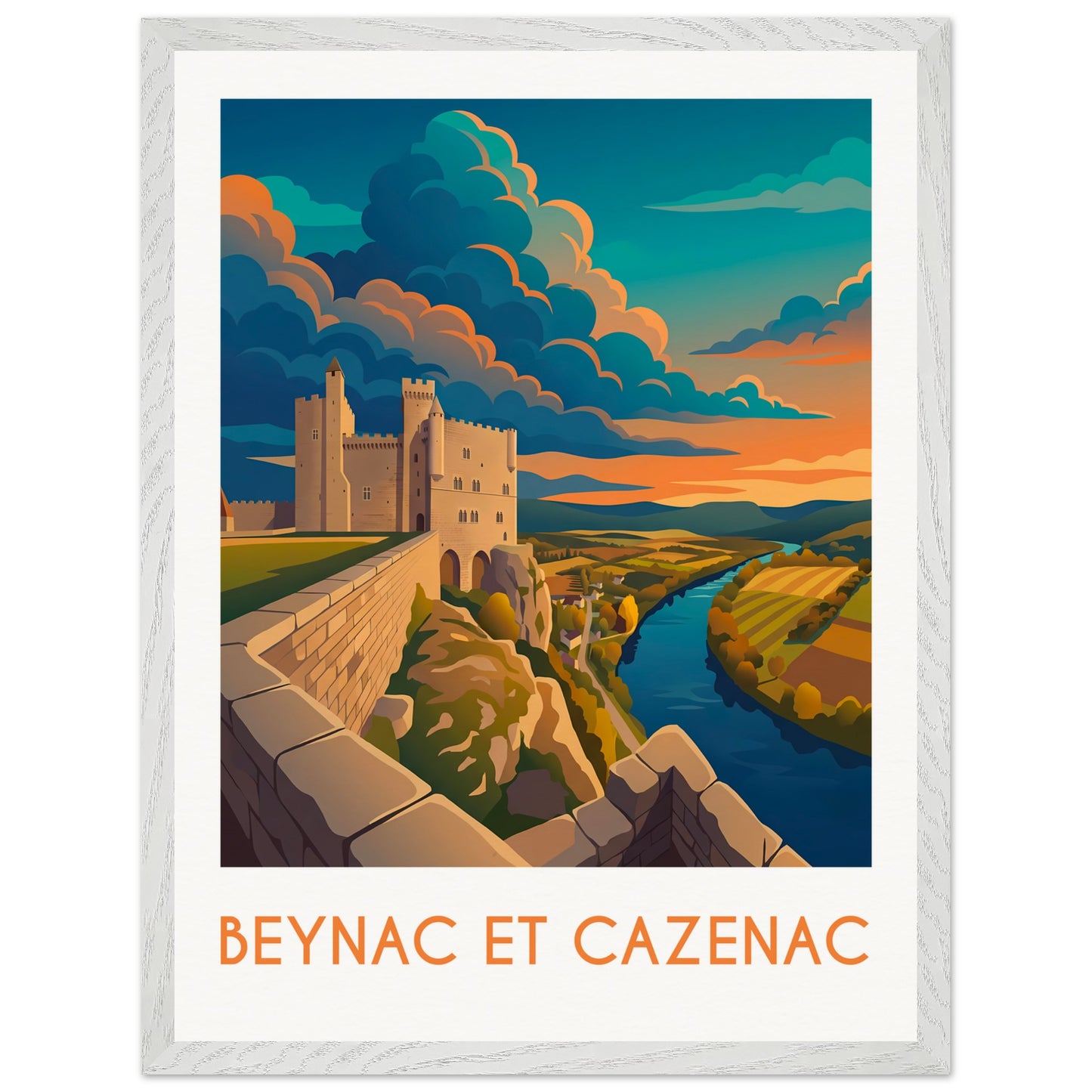Affiche Beynac et Cazenac - Encadrée, cadre blanc 45x60 cm