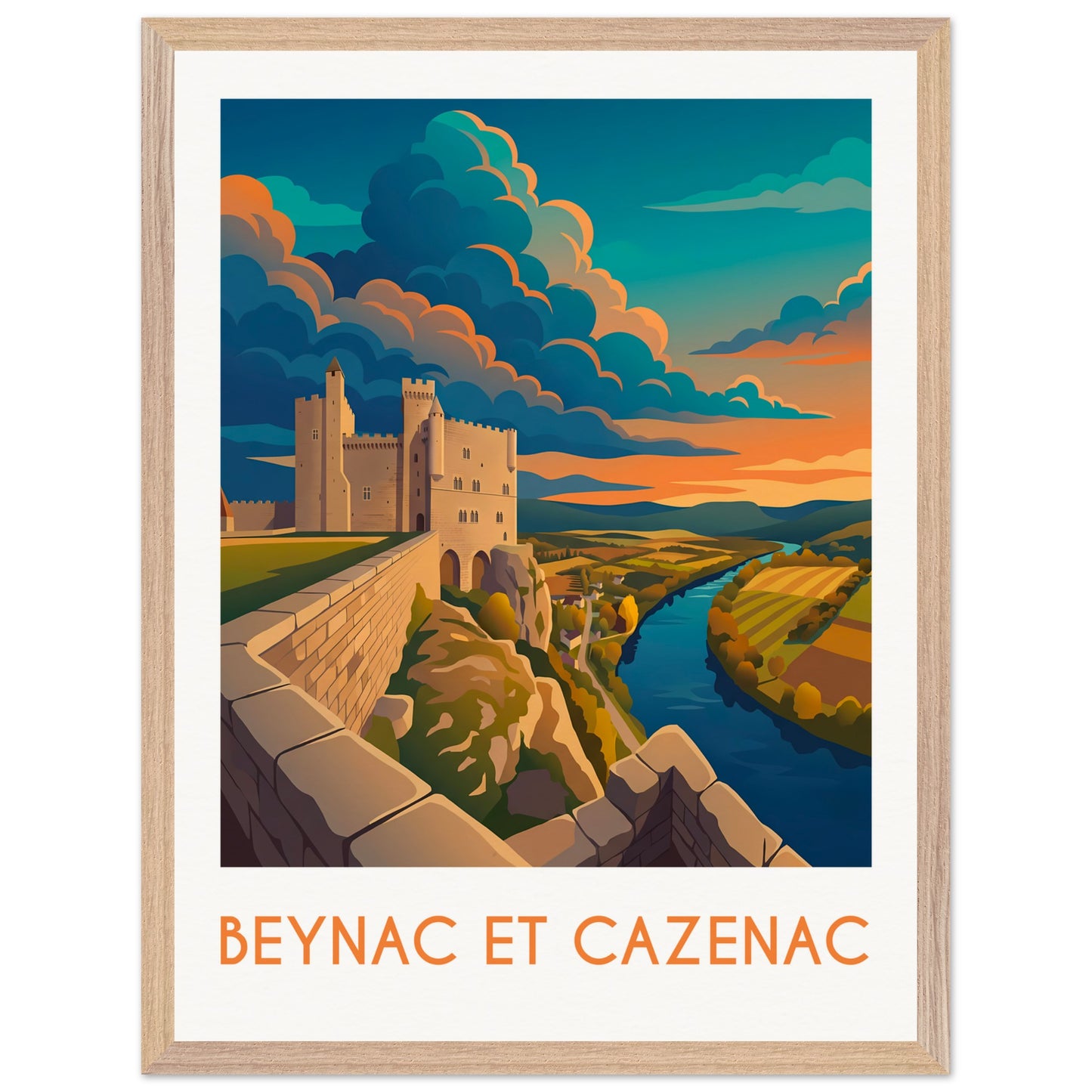 Affiche Beynac et Cazenac - Encadrée, cadre bois 45x60 cm