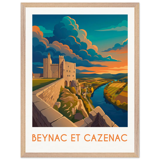 Affiche Beynac et Cazenac - Encadrée, cadre bois 45x60 cm