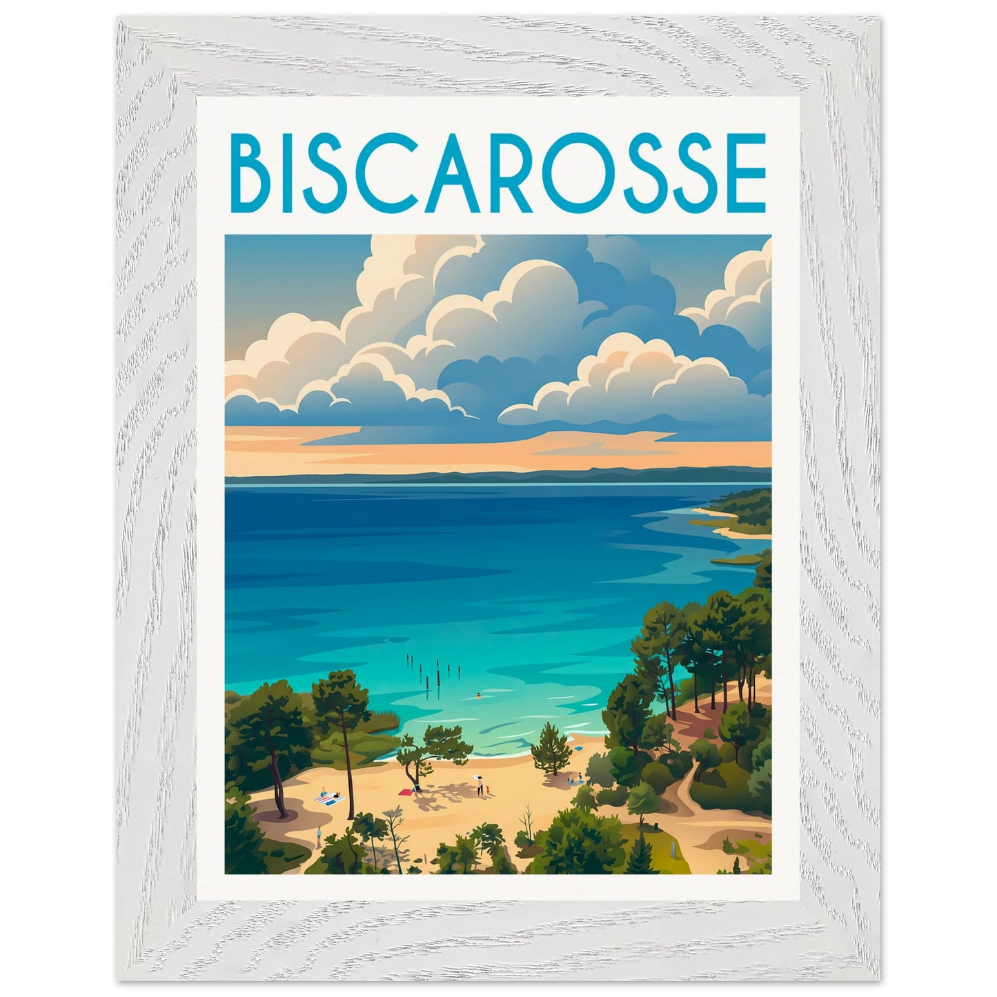 Affiche Biscarrosse - Encadrée, cadre blanc 15x20 cm