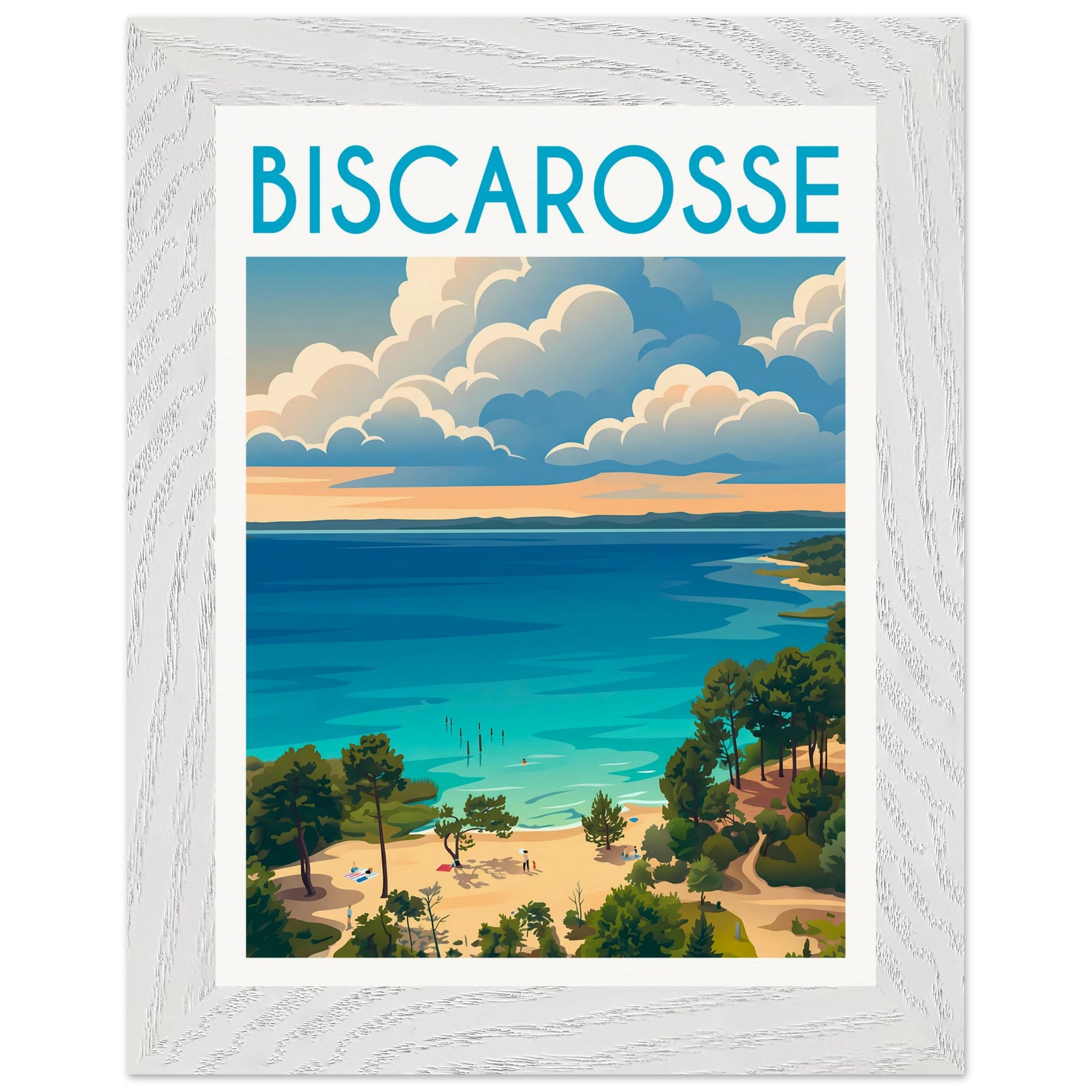 Affiche Biscarrosse - Encadrée, cadre blanc 15x20 cm