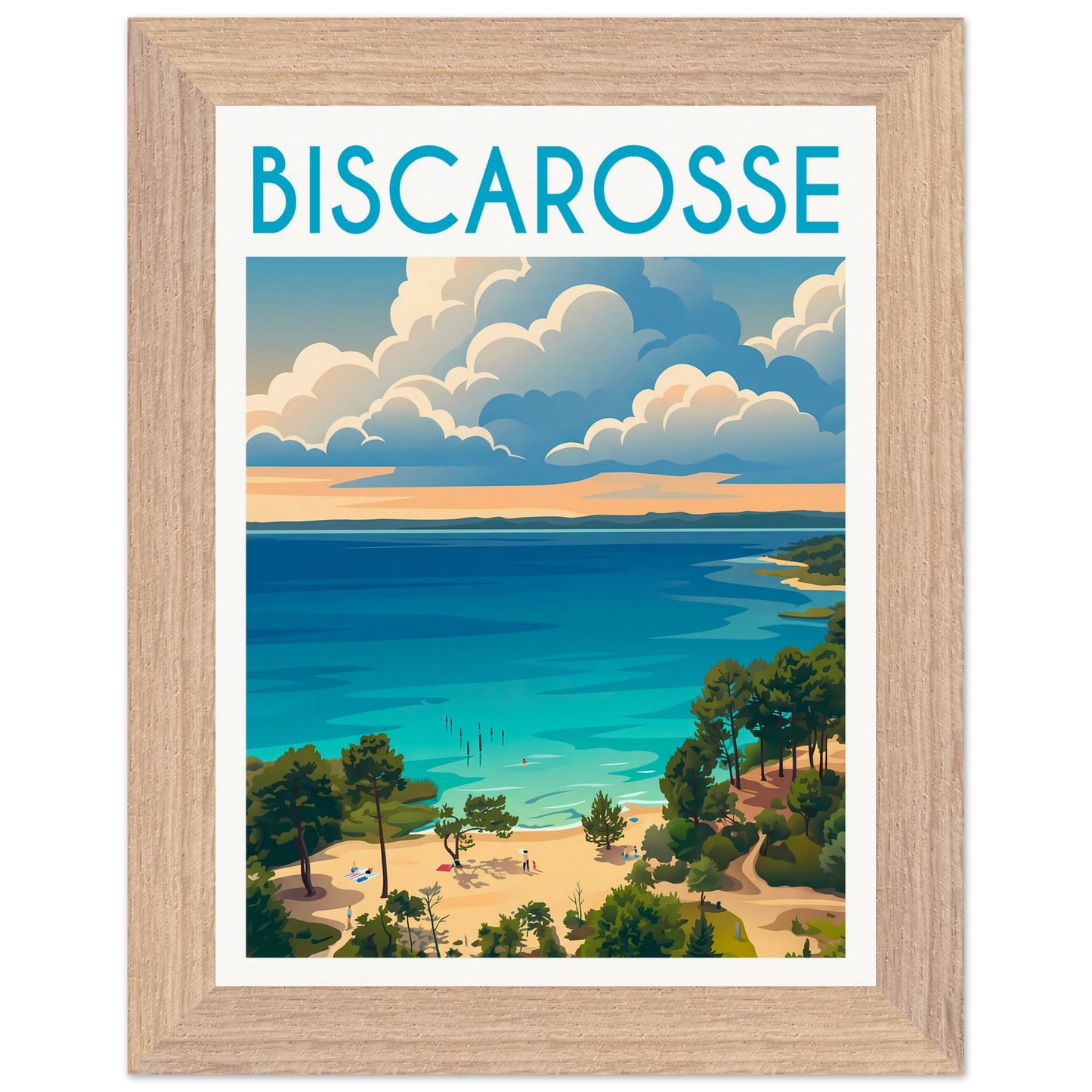 Affiche Biscarrosse - Encadrée, cadre bois 15x20 cm