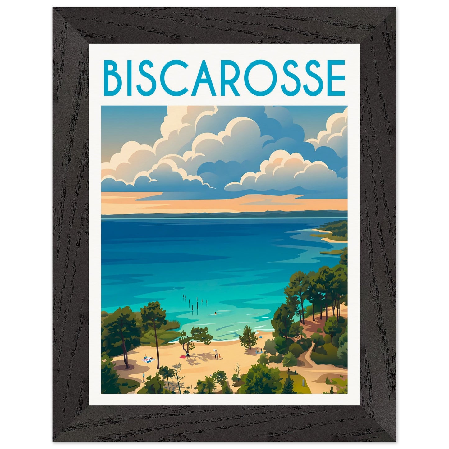 Affiche Biscarrosse - Encadrée, cadre noir 15x20 cm