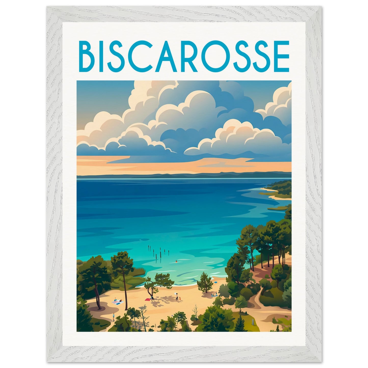 Affiche Biscarrosse - Encadrée, cadre blanc 30x40 cm