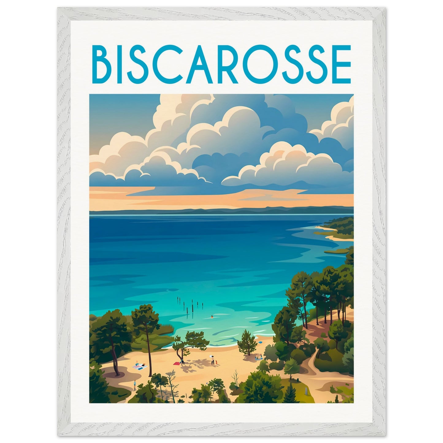 Affiche Biscarrosse - Encadrée, cadre blanc 45x60 cm