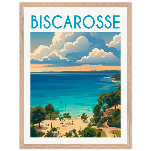 Affiche Biscarrosse - Encadrée, cadre bois 45x60 cm