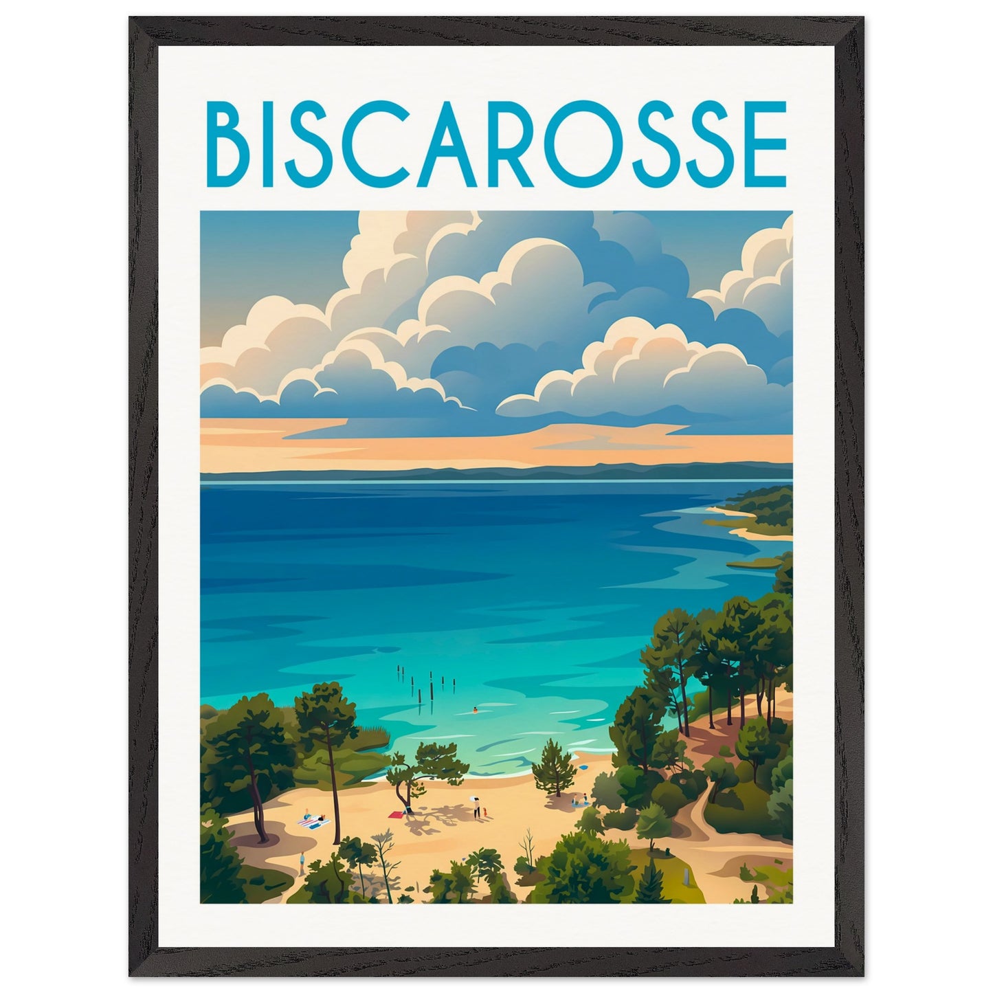 Affiche Biscarrosse - Encadrée, cadre noir 45x60 cm