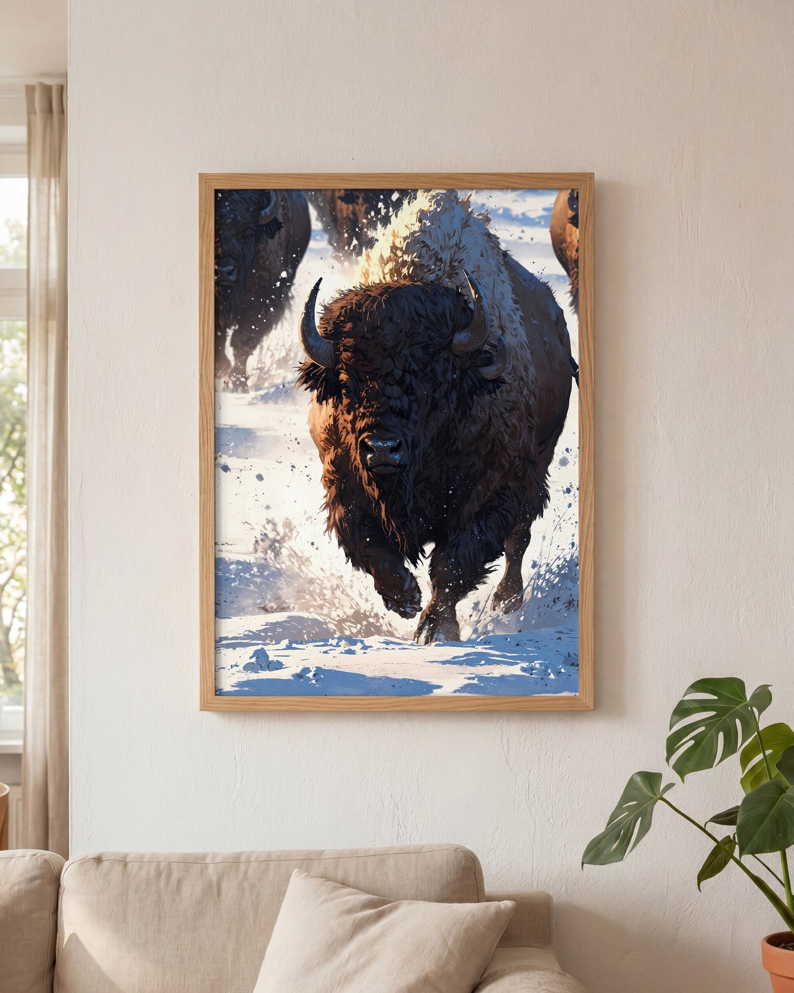 Affiche Bison Encadrée, mockup en situation dans un interieur, Muchimura