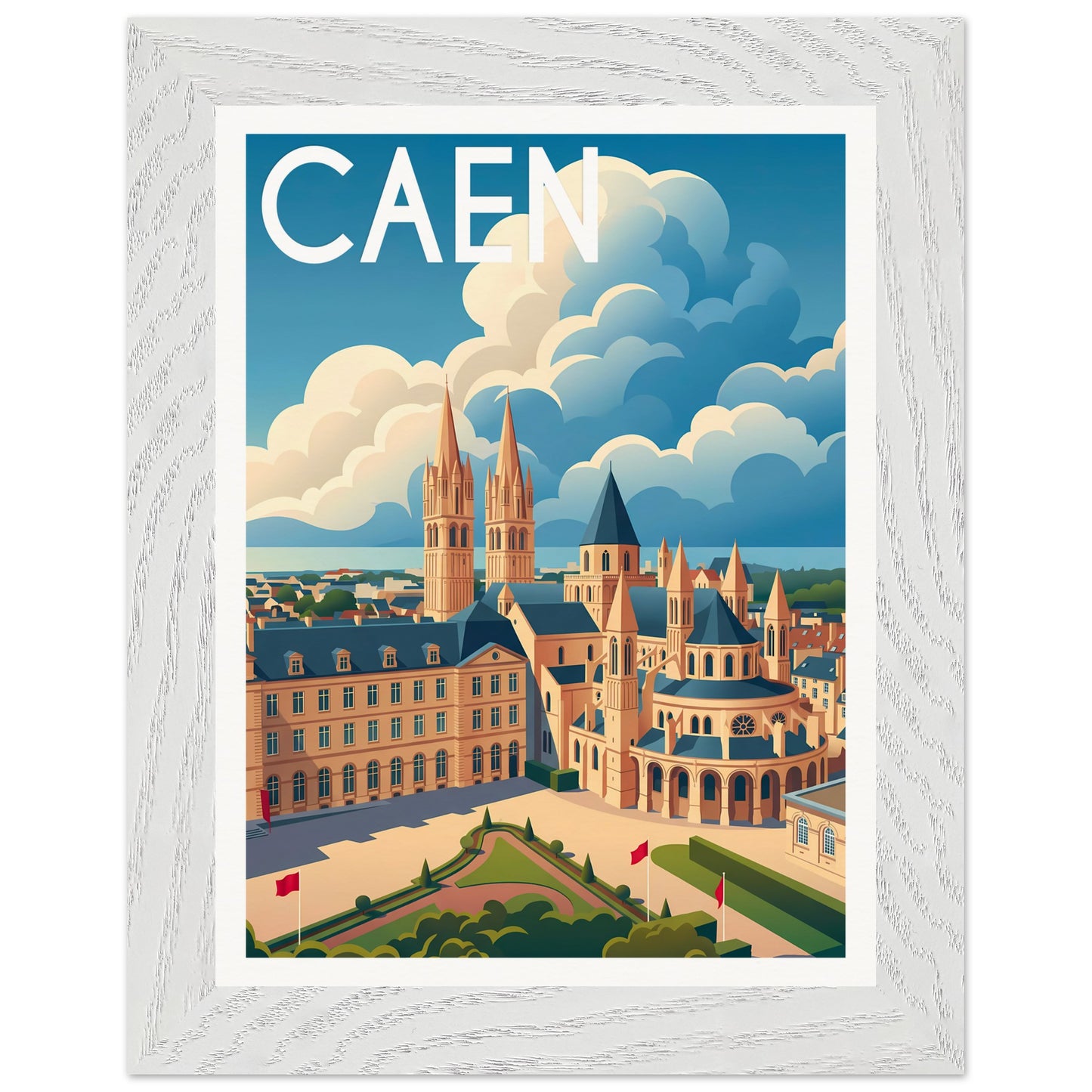 Affiche Caen - Encadrée, cadre blanc 15x20 cm