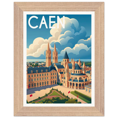 Affiche Caen - Encadrée, cadre bois 15x20 cm