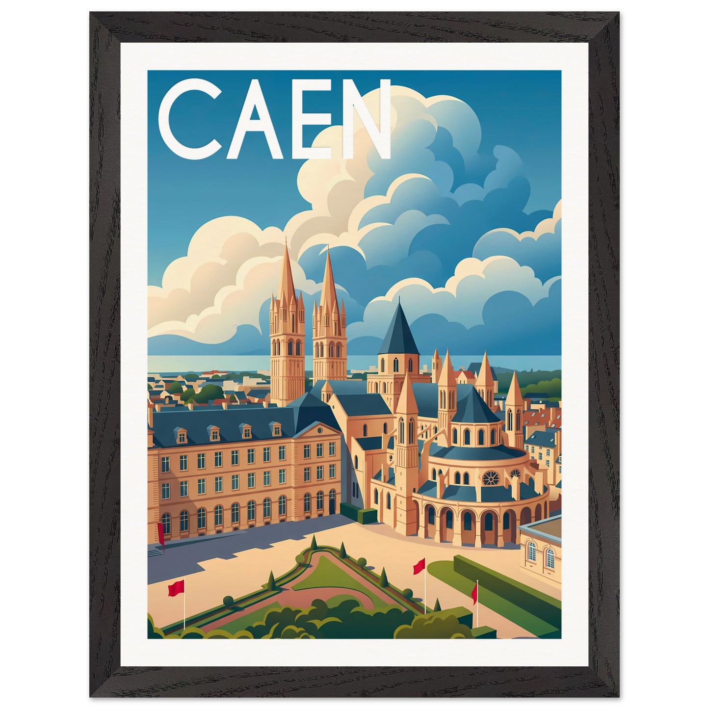 Affiche Caen - Encadrée, cadre noir 30x40 cm