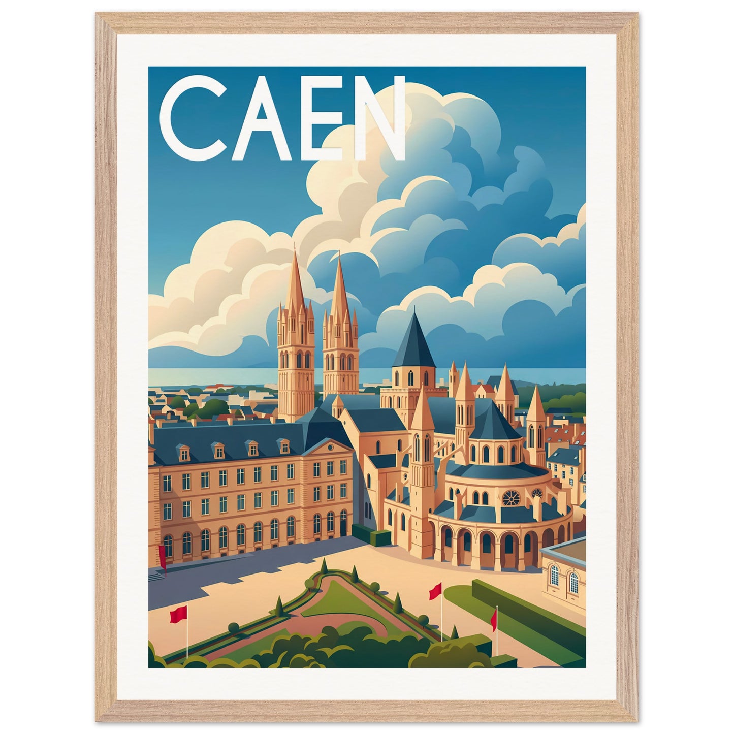 Affiche Caen - Encadrée, cadre bois 45x60 cm