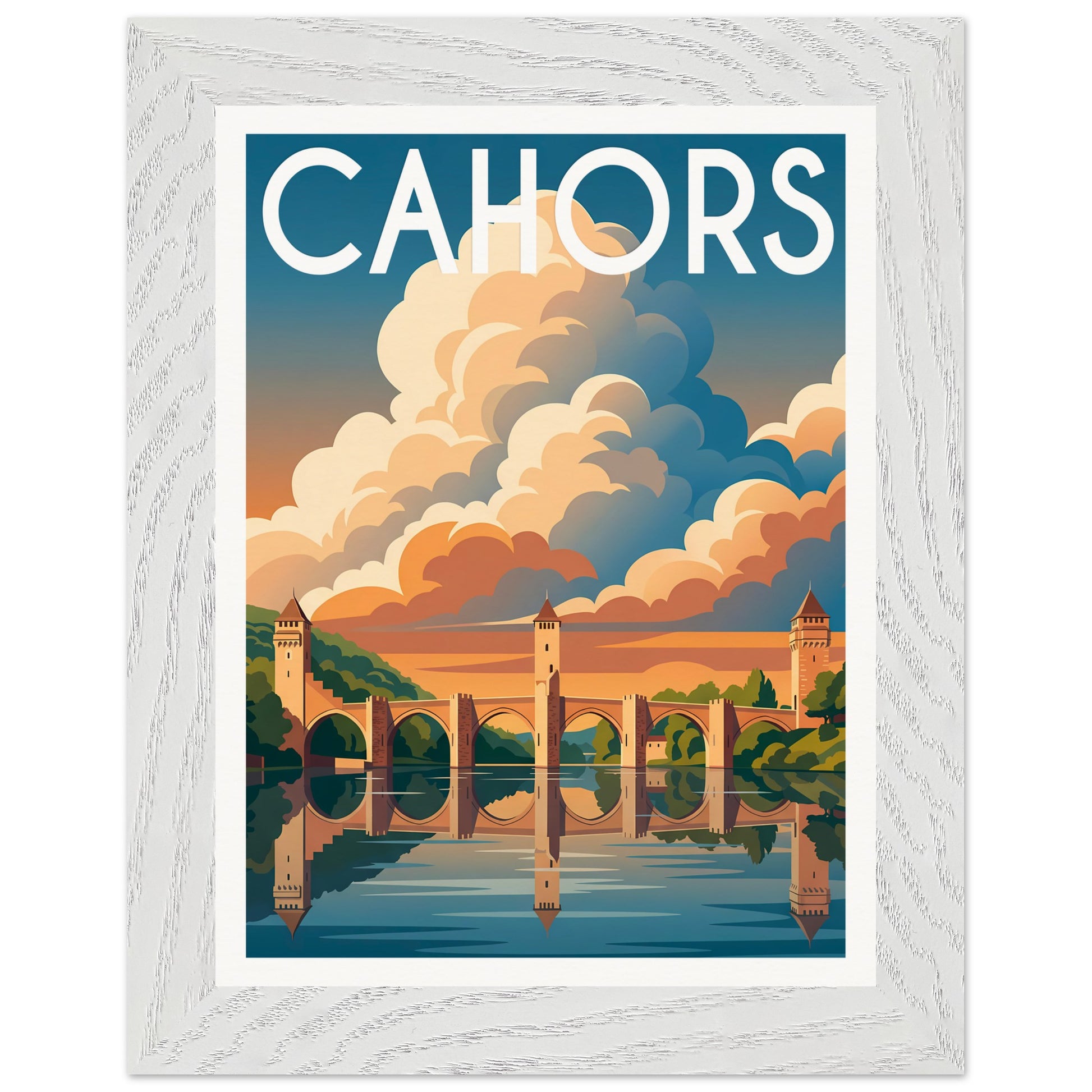 Affiche Cahors - Encadrée, cadre blanc 15x20 cm