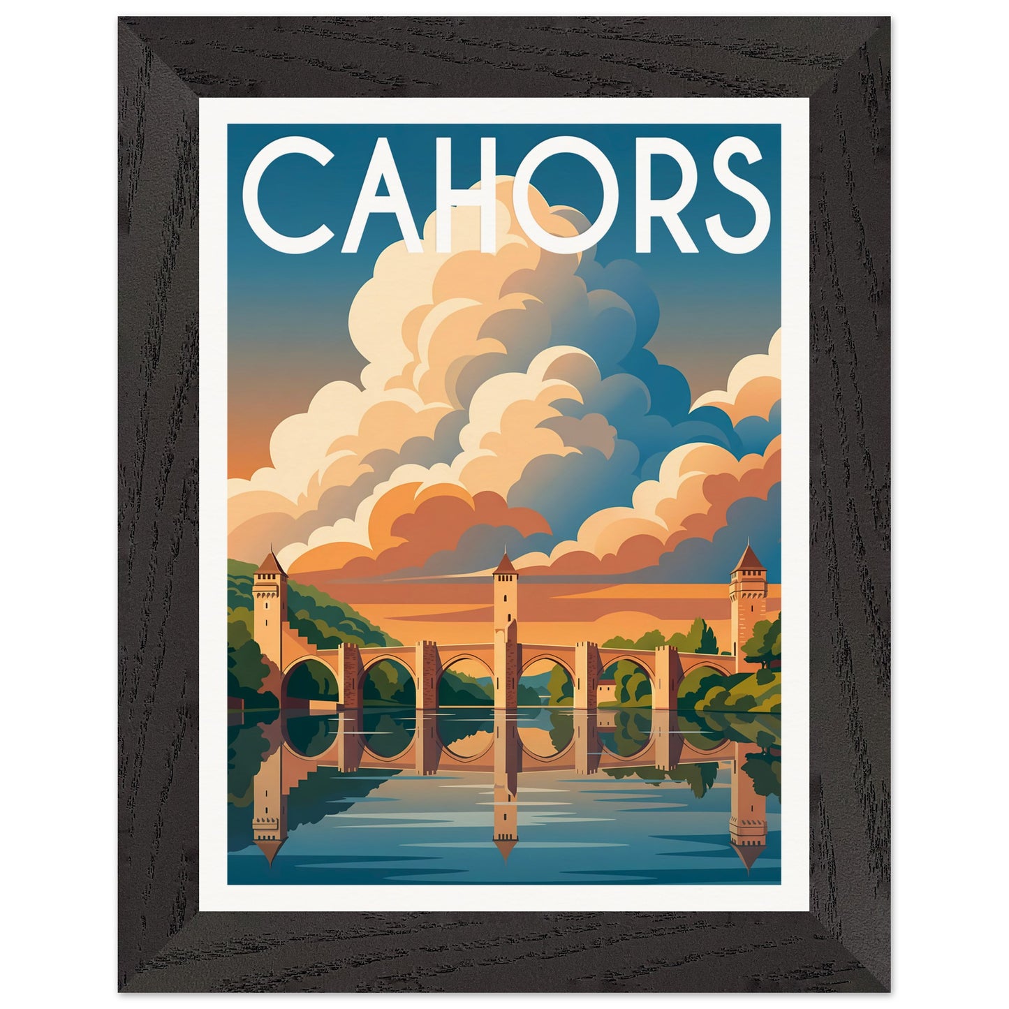 Affiche Cahors - Encadrée, cadre noir 15x20 cm