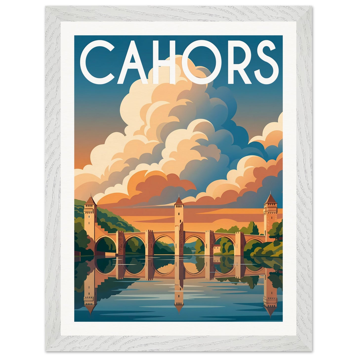 Affiche Cahors - Encadrée, cadre blanc 30x40 cm