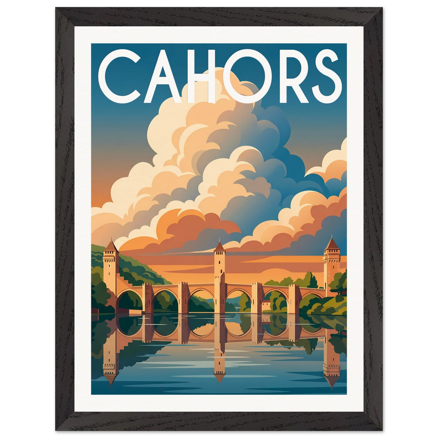 Affiche Cahors - Encadrée, cadre noir 30x40 cm