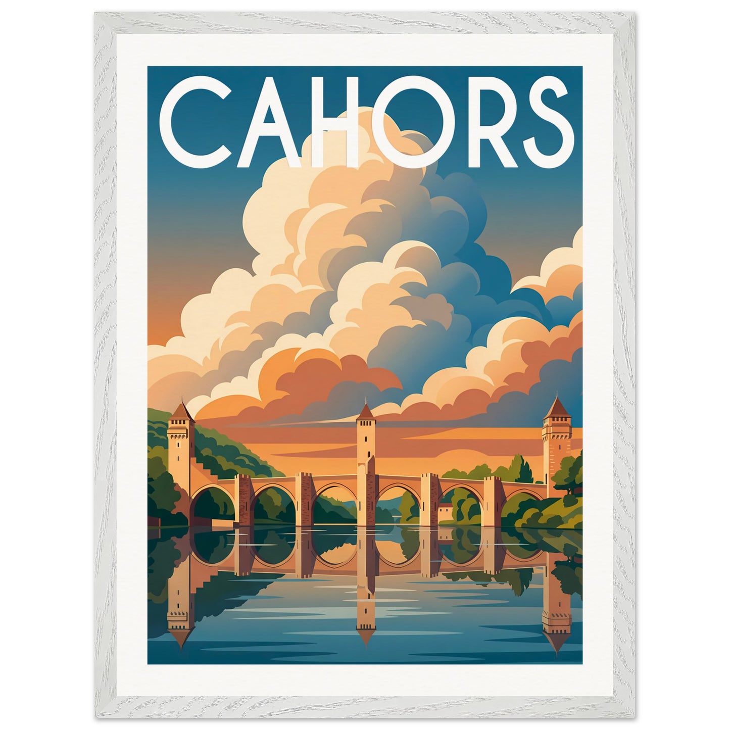 Affiche Cahors - Encadrée, cadre blanc 45x60 cm