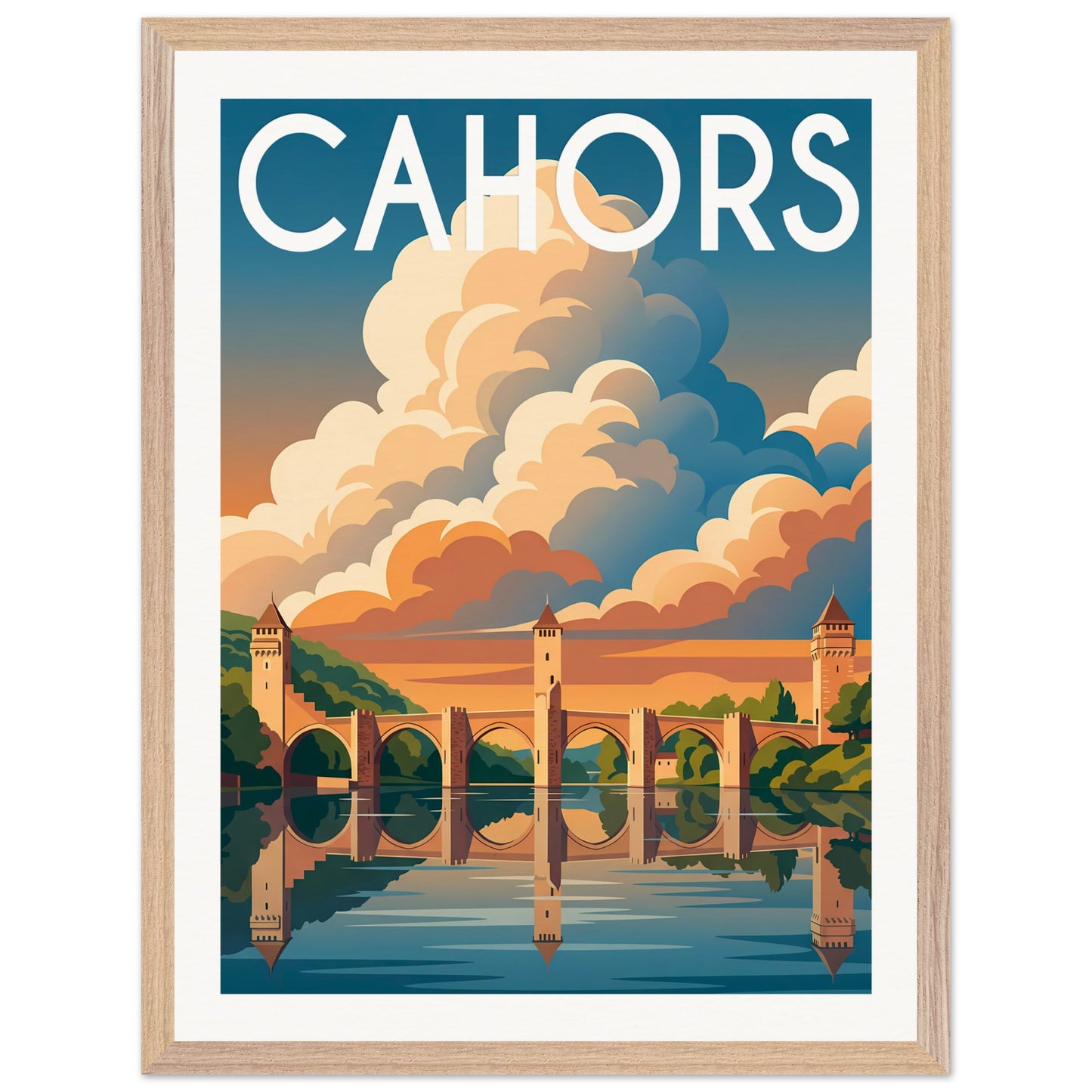 Affiche Cahors - Encadrée, cadre bois 45x60 cm