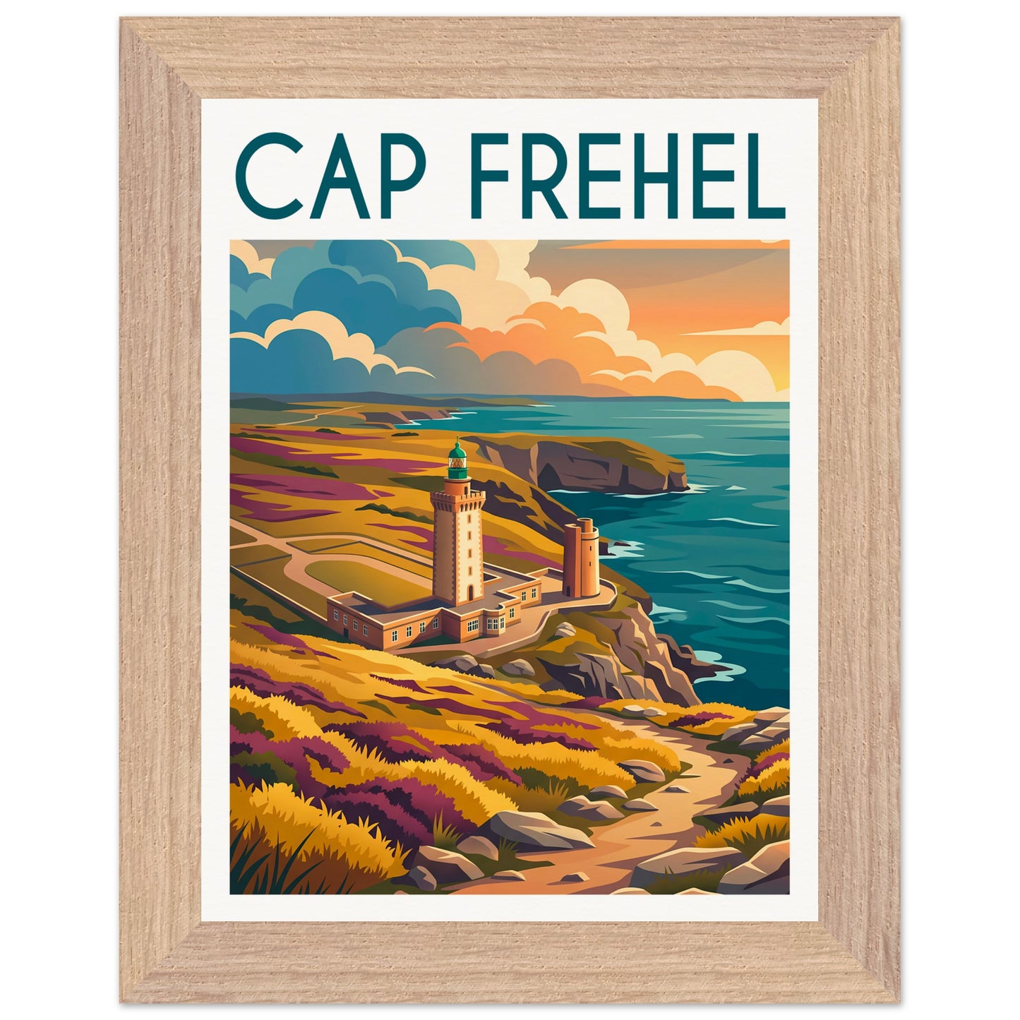 Affiche Cap Frehel - Encadrée, cadre bois 15x20 cm
