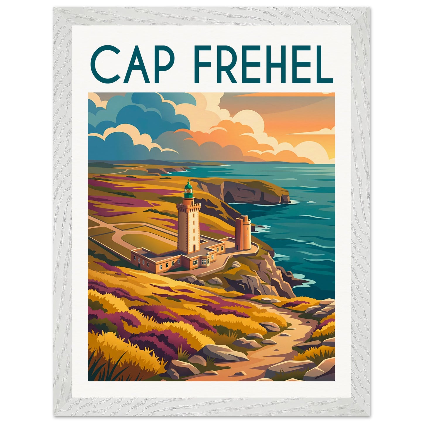 Affiche Cap Frehel - Encadrée, cadre blanc 30x40 cm