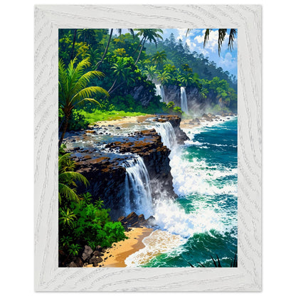 Affiche Cascade Vers Mer Encadrée, cadre blanc 15x20 cm