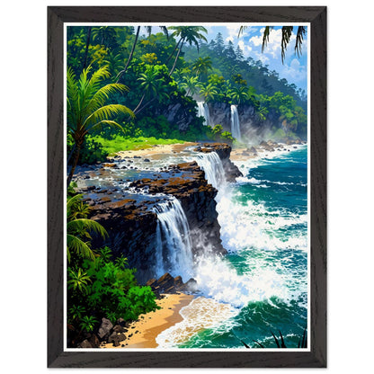 Affiche Cascade Vers Mer Encadrée, cadre noir 30x40 cm