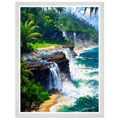 Affiche Cascade Vers Mer Encadrée, cadre blanc 45x60 cm