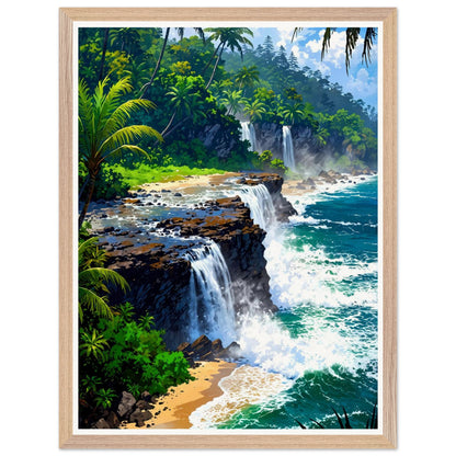 Affiche Cascade Vers Mer Encadrée, cadre bois 45x60 cm